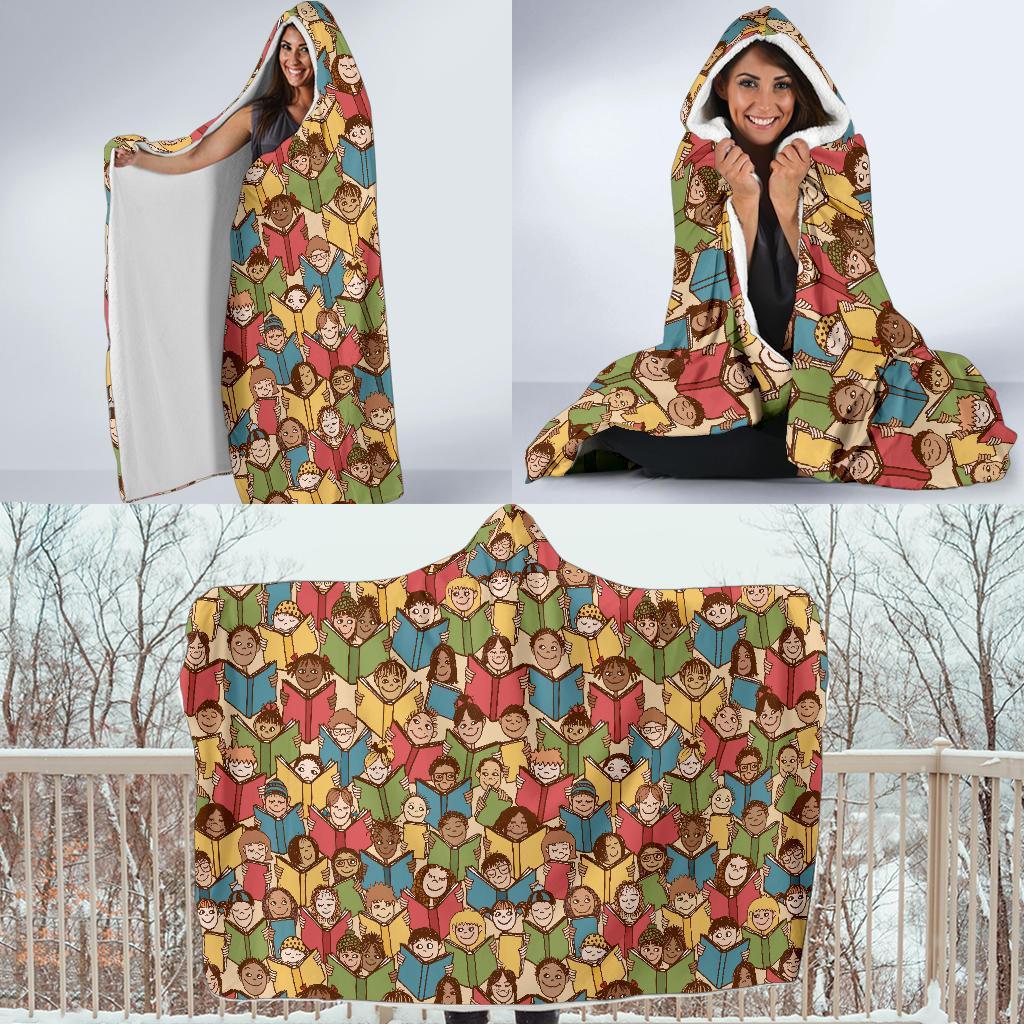 Librarian Library Book Lover Pattern Print Hooded Blanket-grizzshop