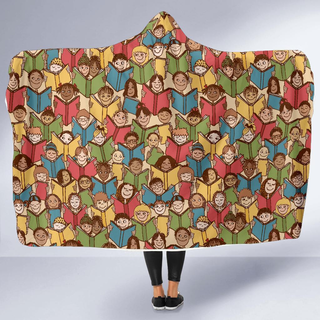 Librarian Library Book Lover Pattern Print Hooded Blanket-grizzshop