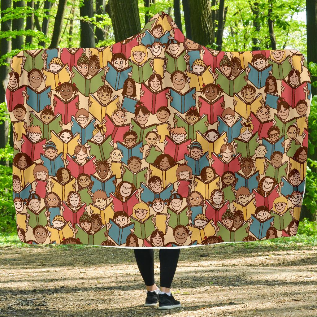 Librarian Library Book Lover Pattern Print Hooded Blanket-grizzshop