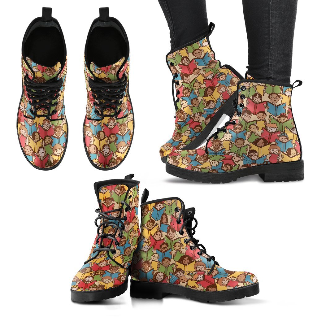 Librarian Library Book Lover Pattern Print Men Women Leather Boots-grizzshop