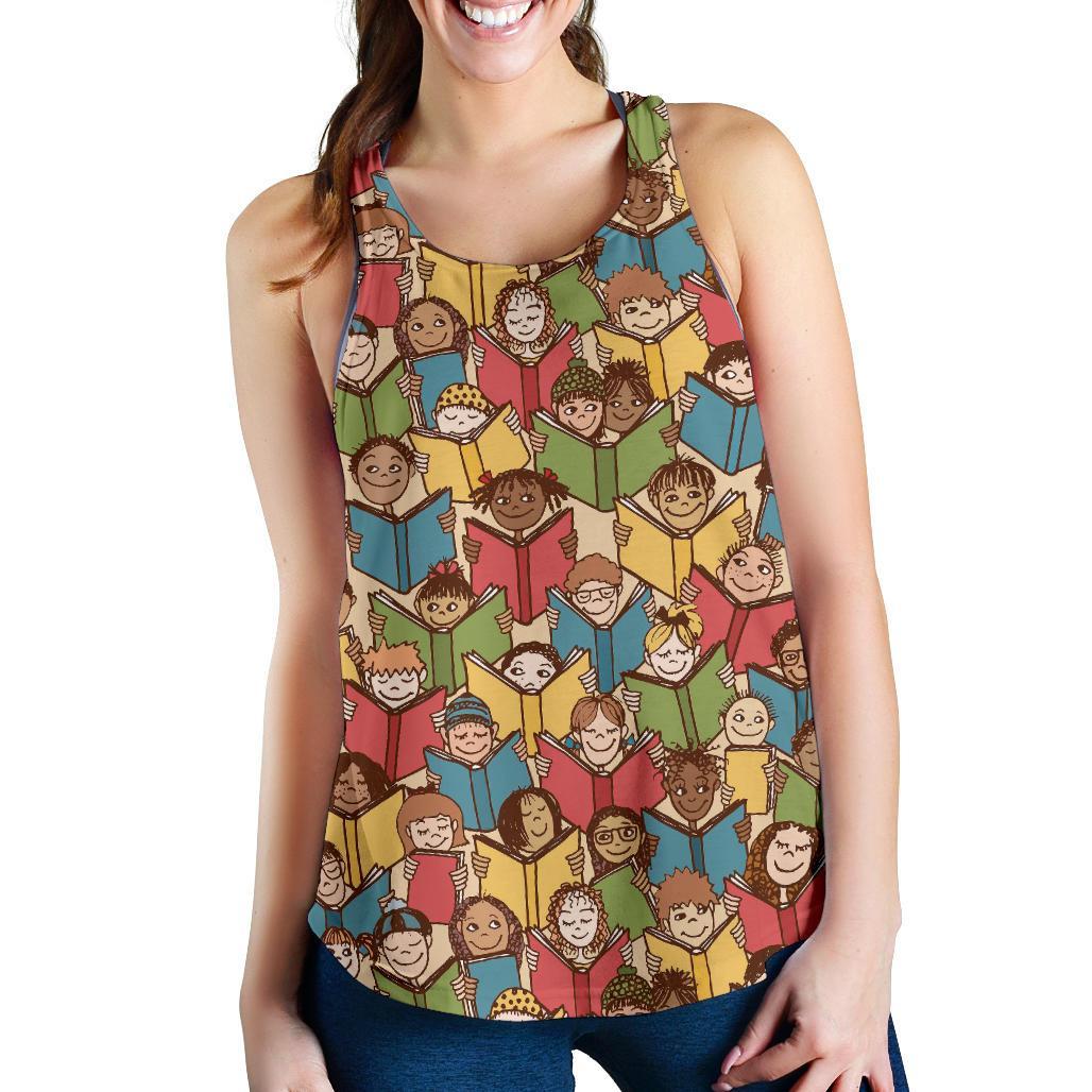 Librarian Library Book Lover Pattern Print Racerback Tank Tops-grizzshop