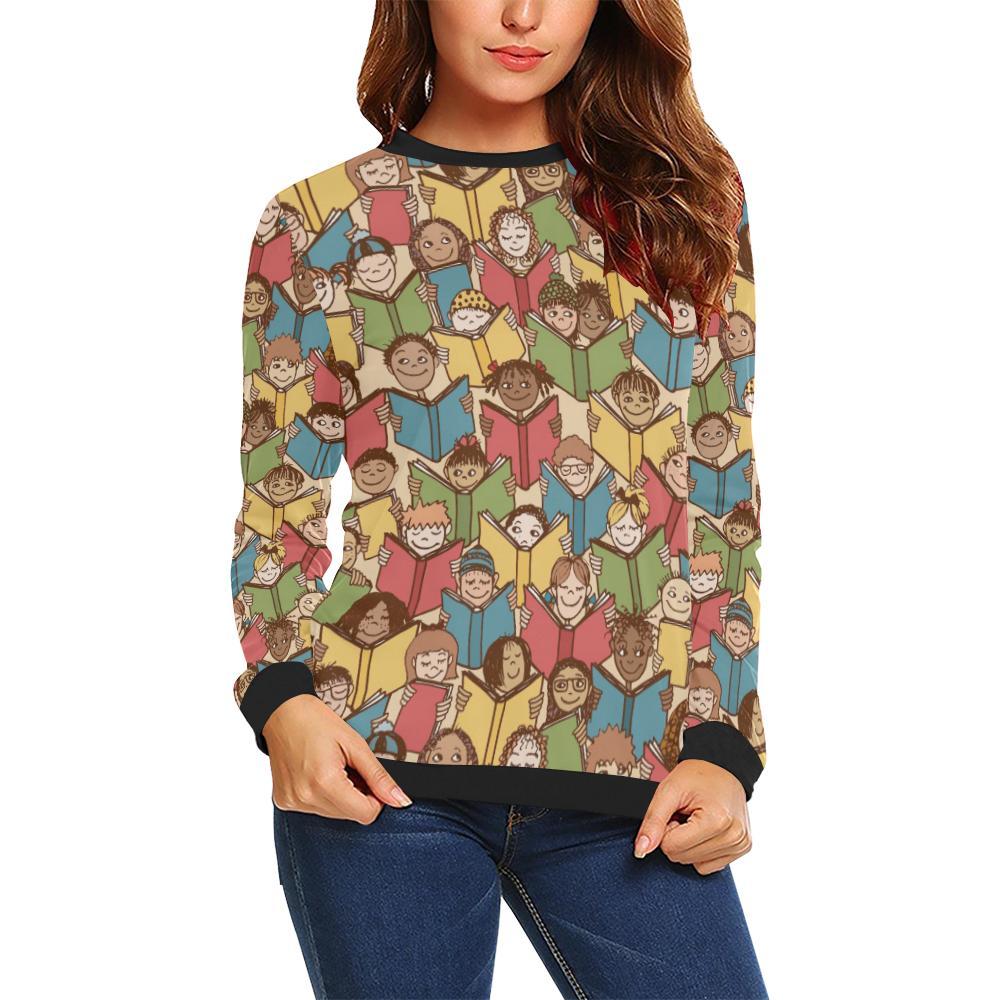 Librarian Library Book Lover Pattern Print Women Crewneck Sweatshirt-grizzshop