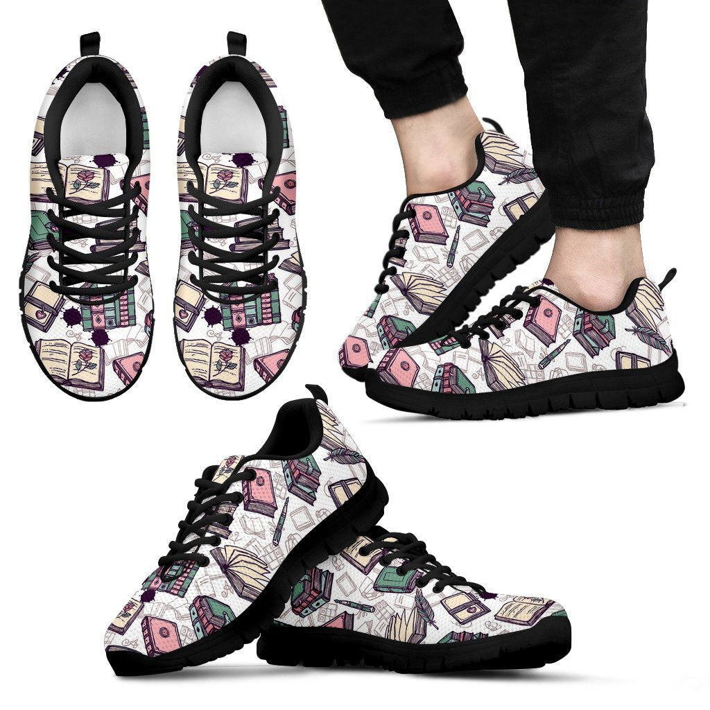 Library Librarian Book Lover Pattern Print Black Sneaker Shoes For Men Women-grizzshop