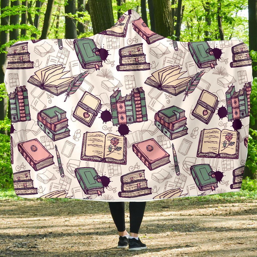 Library Librarian Book Lover Pattern Print Hooded Blanket-grizzshop