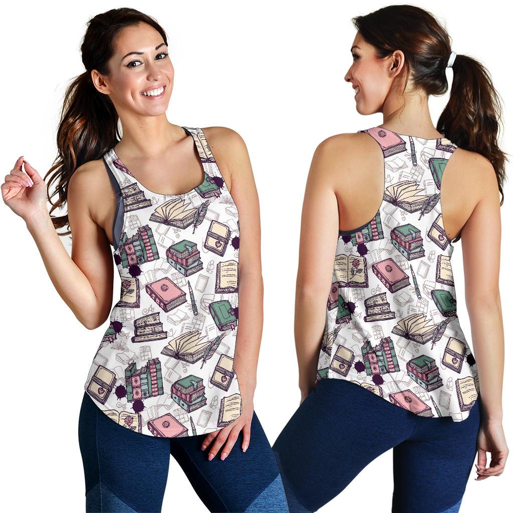 Library Librarian Book Lover Pattern Print Racerback Tank Tops-grizzshop