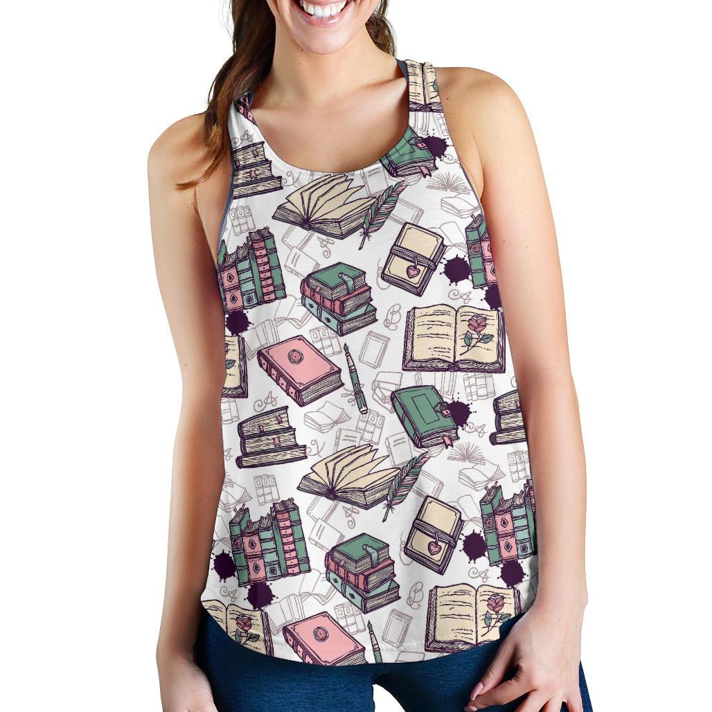 Library Librarian Book Lover Pattern Print Racerback Tank Tops-grizzshop