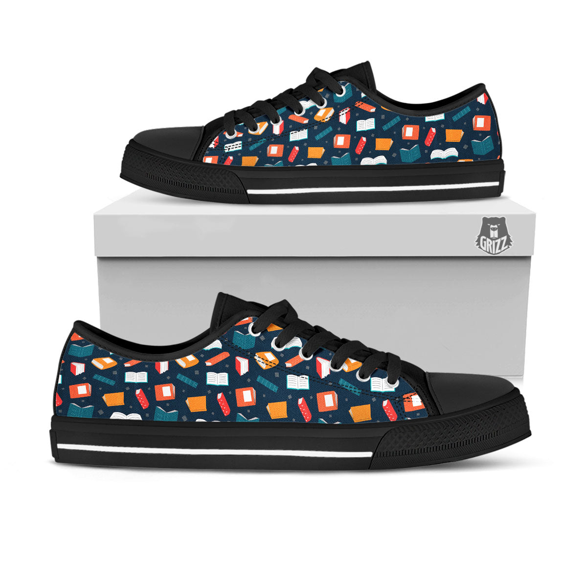 Library Reading Print Pattern Black Low Top Shoes-grizzshop