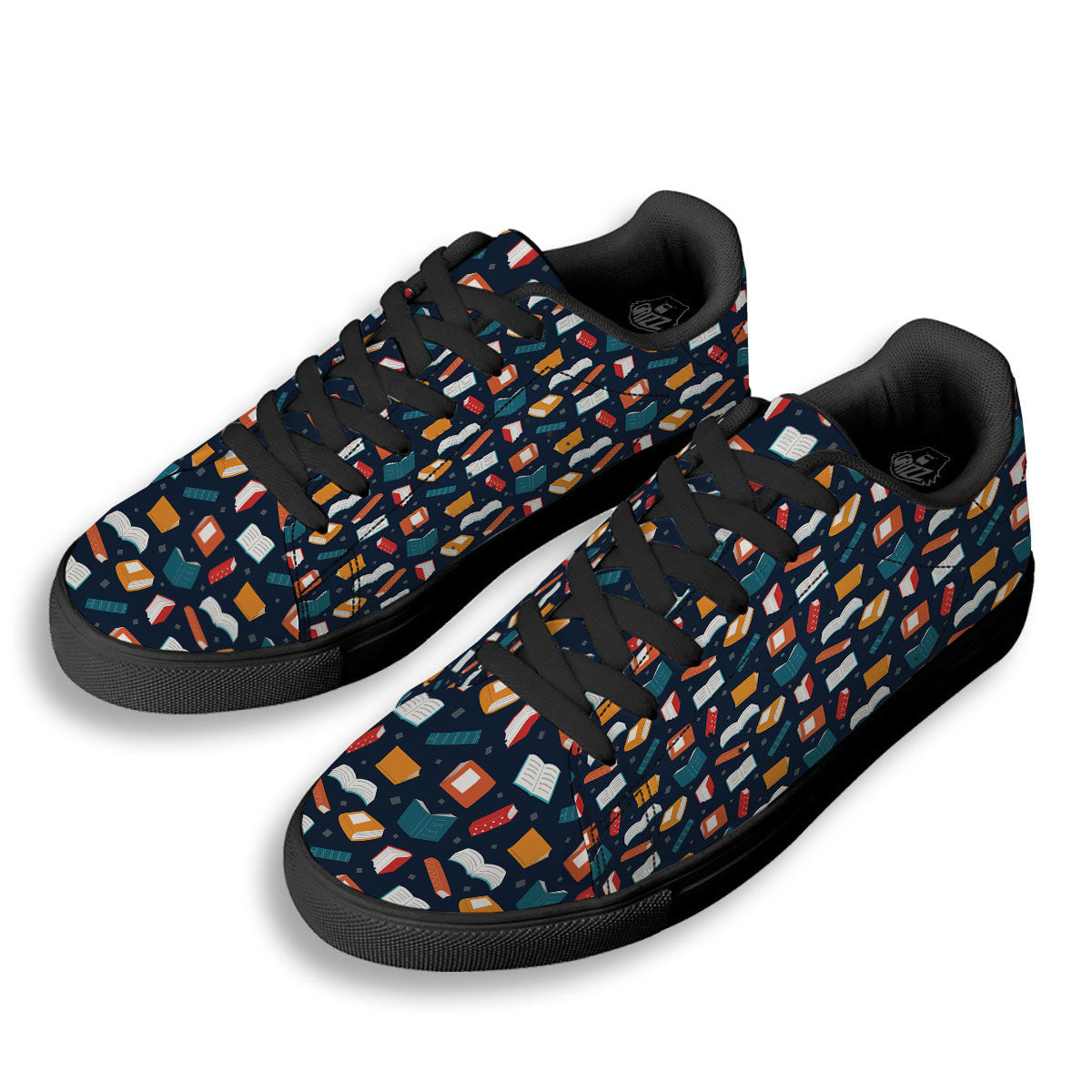 Library Reading Print Pattern Black Low Top Sneakers-grizzshop