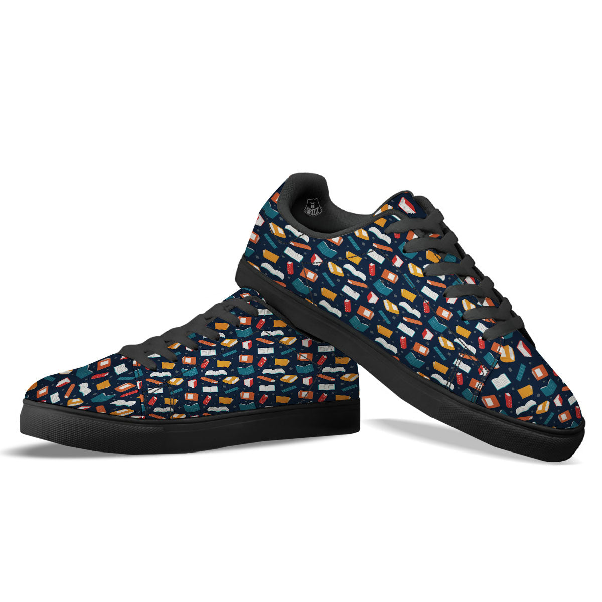 Library Reading Print Pattern Black Low Top Sneakers-grizzshop