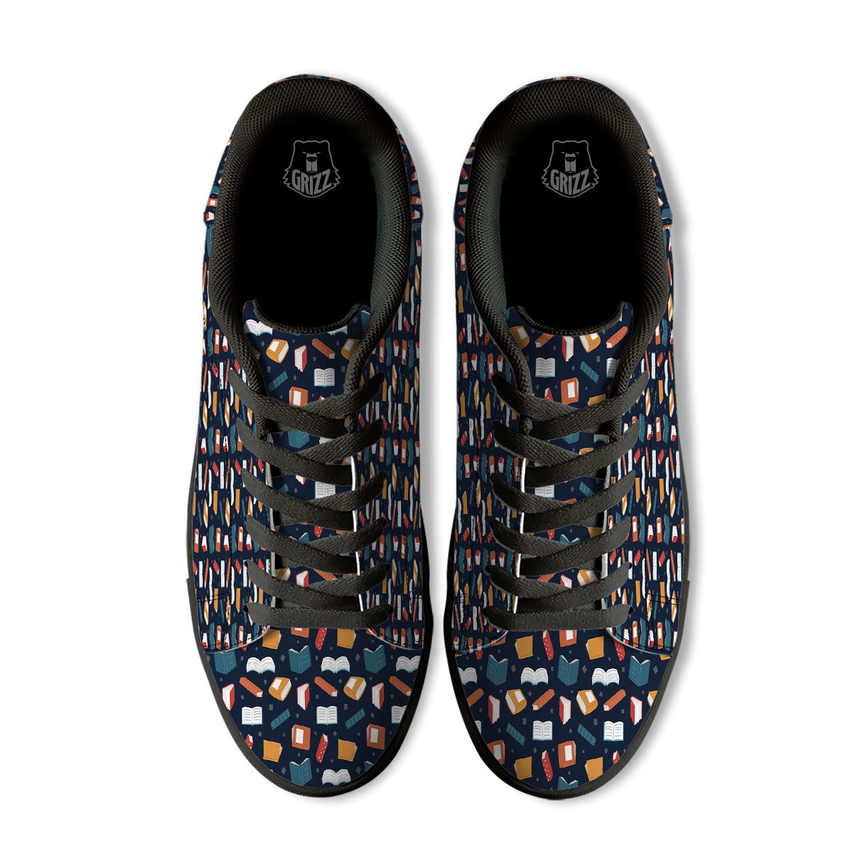 Library Reading Print Pattern Black Low Top Sneakers-grizzshop