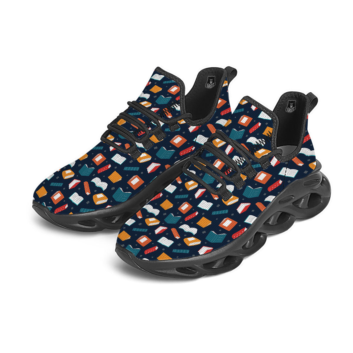 Library Reading Print Pattern Black Running Shoes-grizzshop