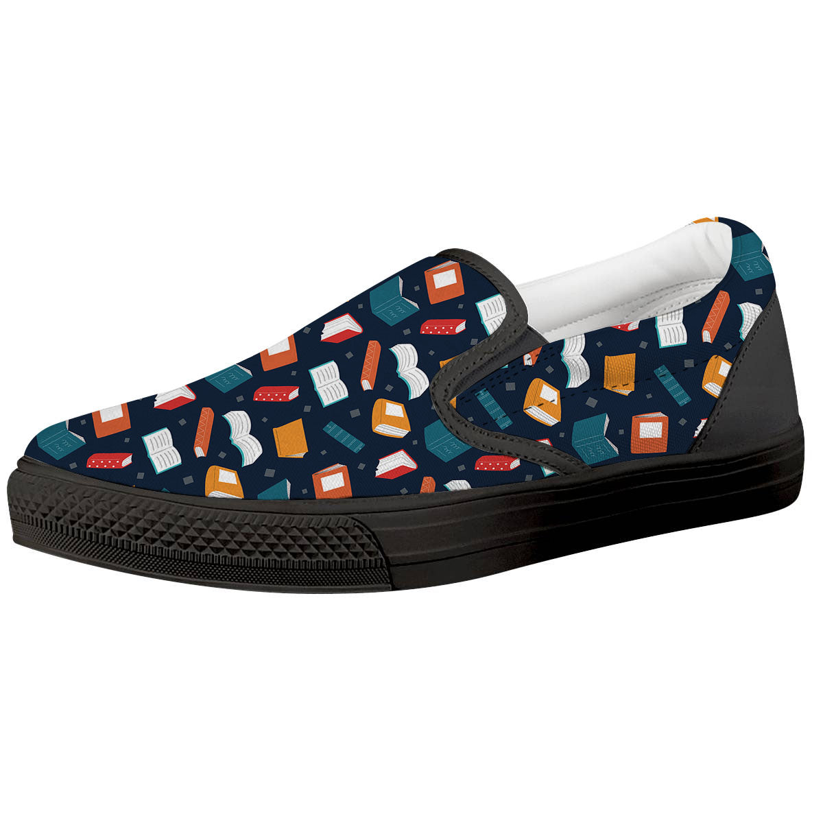 Library Reading Print Pattern Black Slip On Shoes-grizzshop