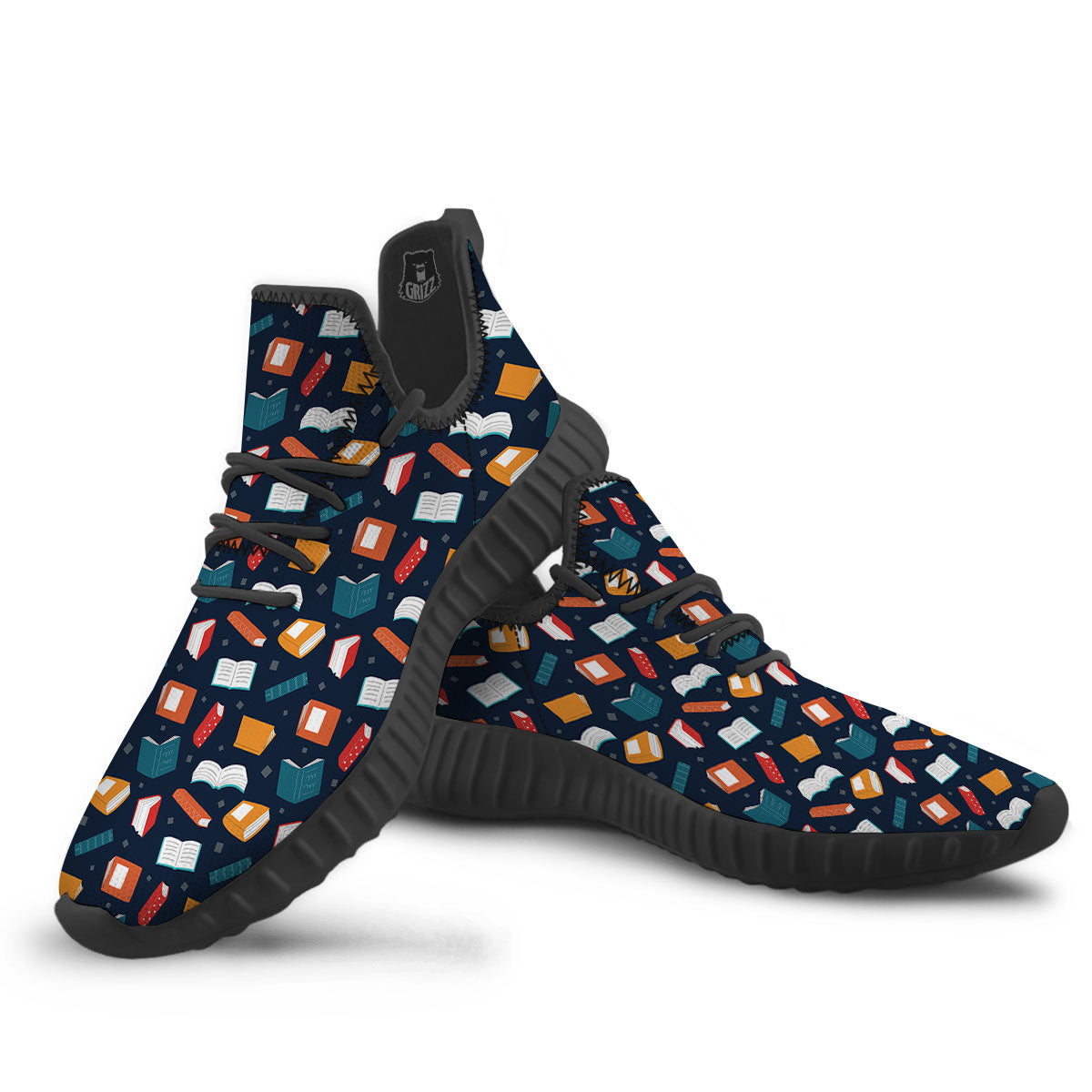 Library Reading Print Pattern Black Walking Shoes-grizzshop