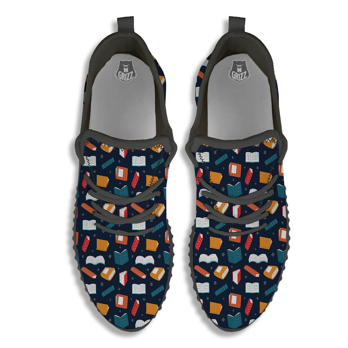 Library Reading Print Pattern Black Walking Shoes-grizzshop