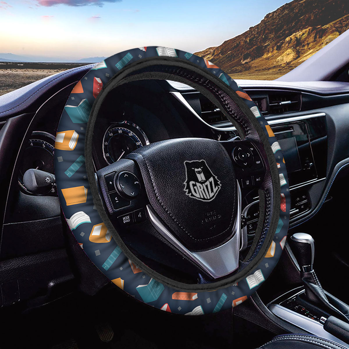 Library Reading Print Pattern Car Steering Wheel Cover-grizzshop