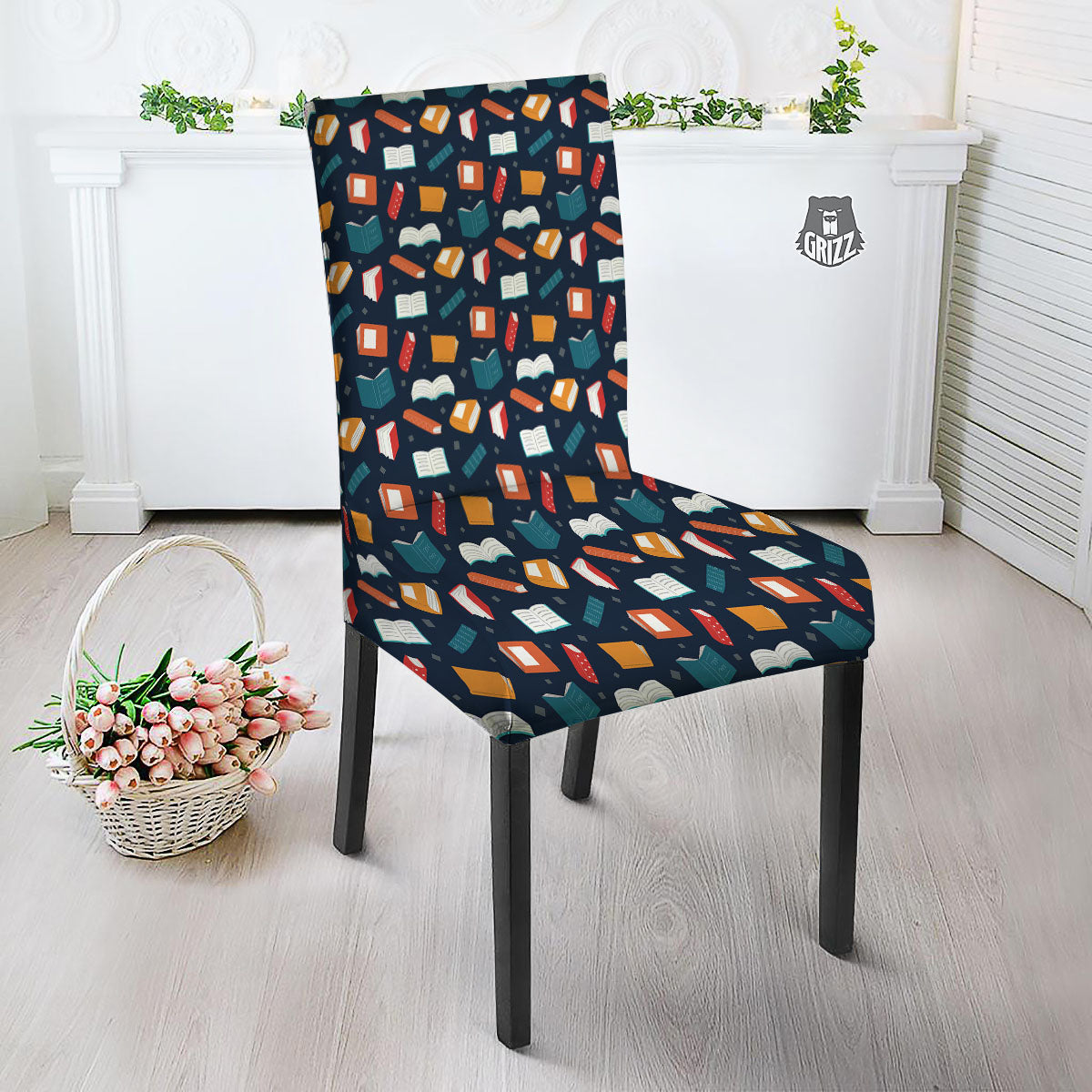 Library Reading Print Pattern Dining Chair Slipcover-grizzshop