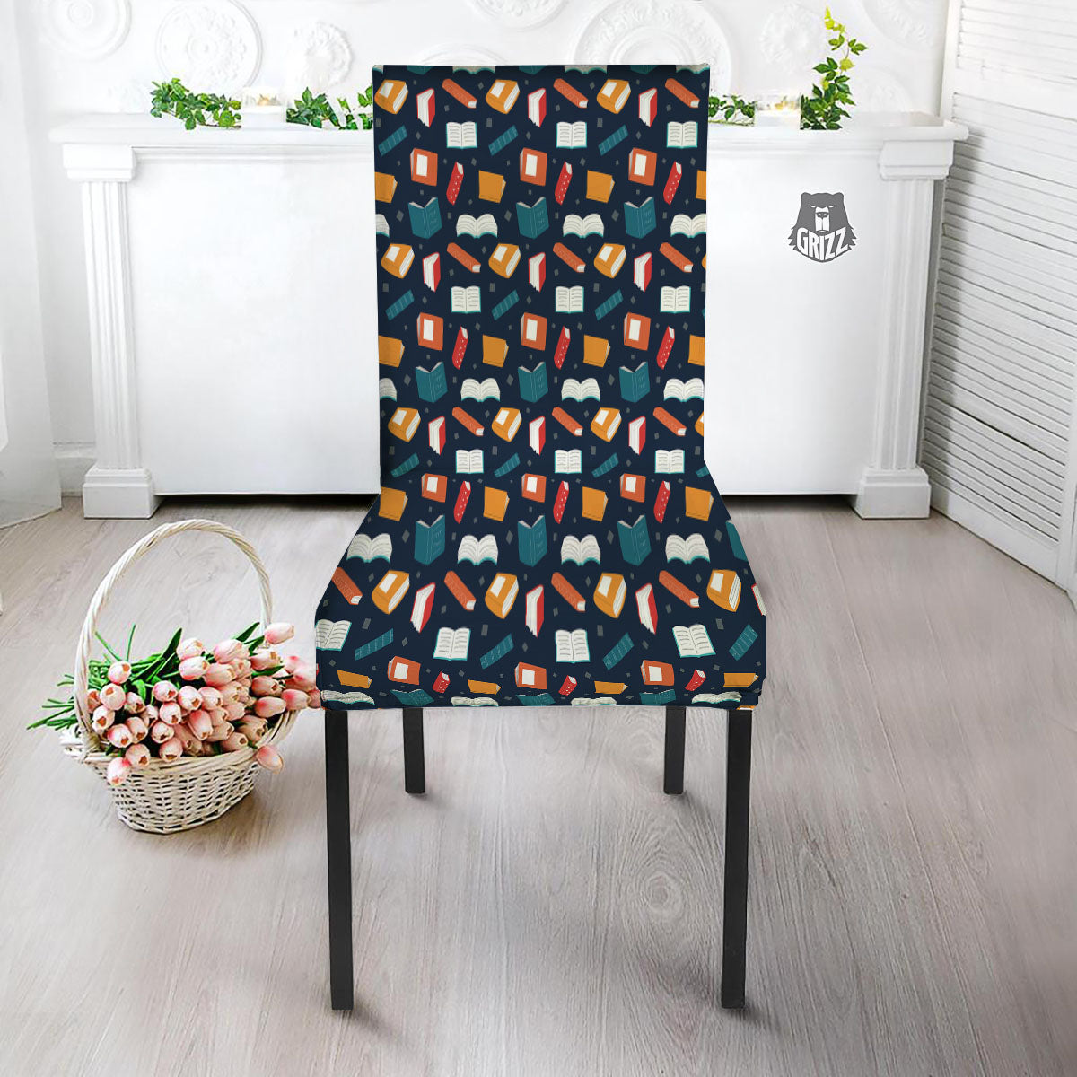 Library Reading Print Pattern Dining Chair Slipcover-grizzshop