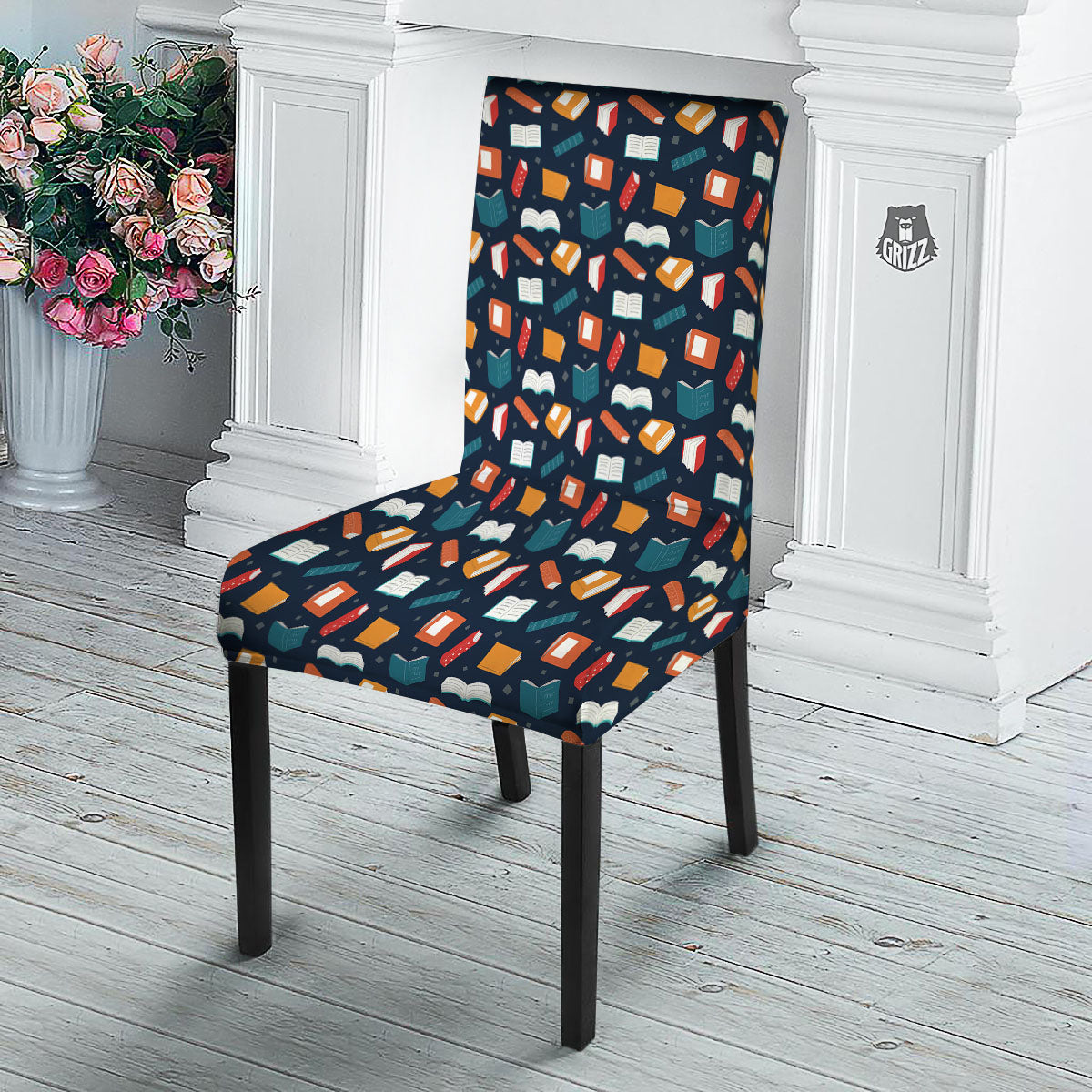 Library Reading Print Pattern Dining Chair Slipcover-grizzshop