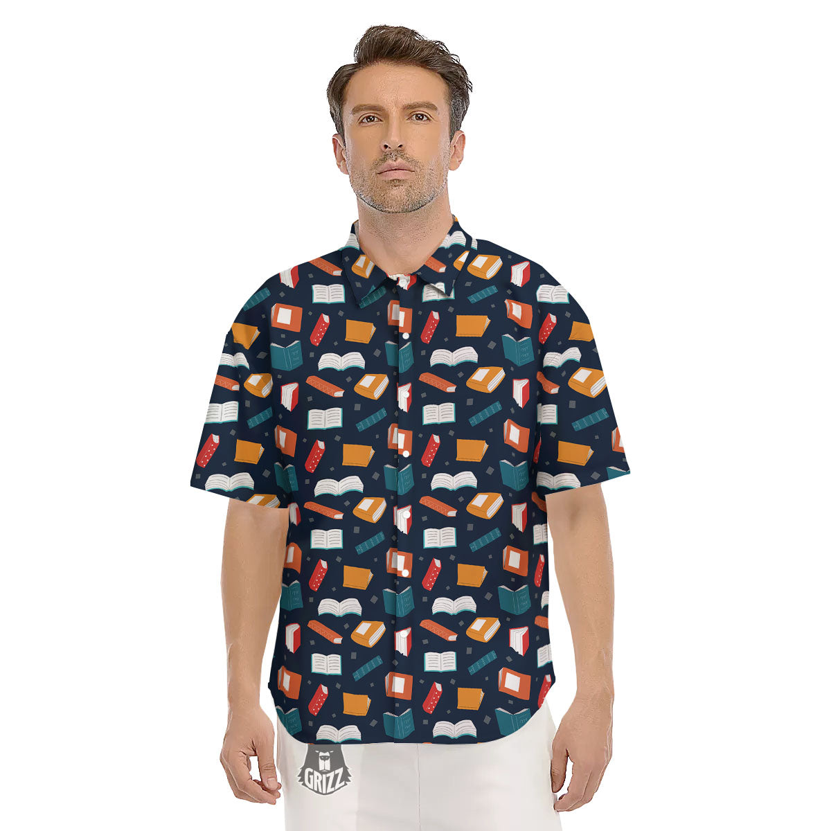 Library Reading Print Pattern Men's Short Sleeve Shirts-grizzshop
