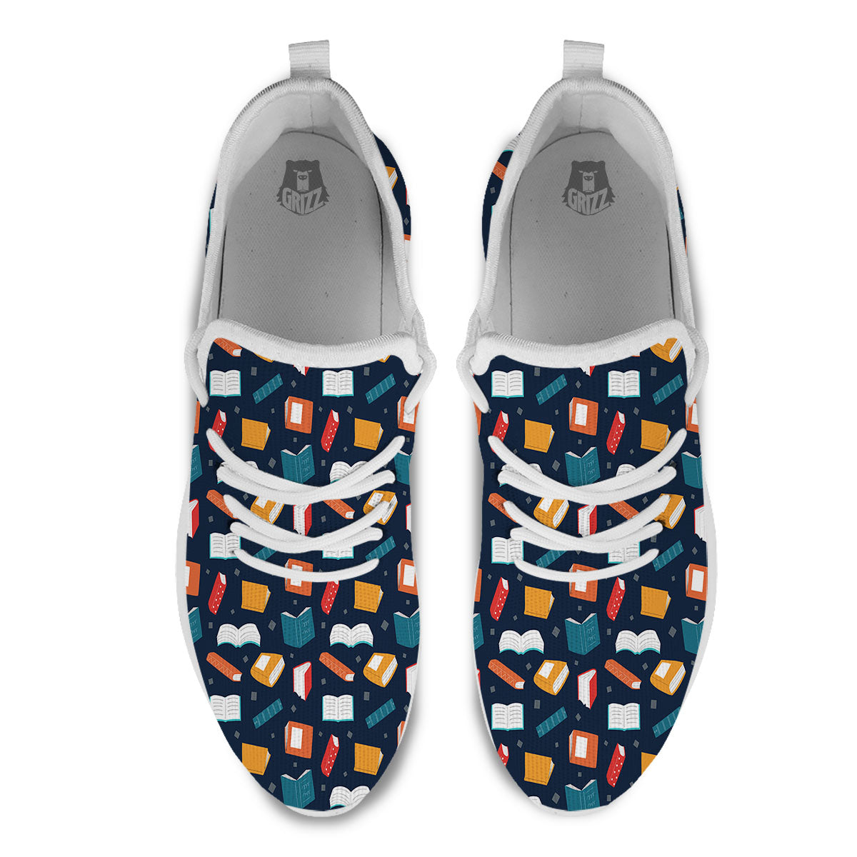 Library Reading Print Pattern White Athletic Shoes-grizzshop