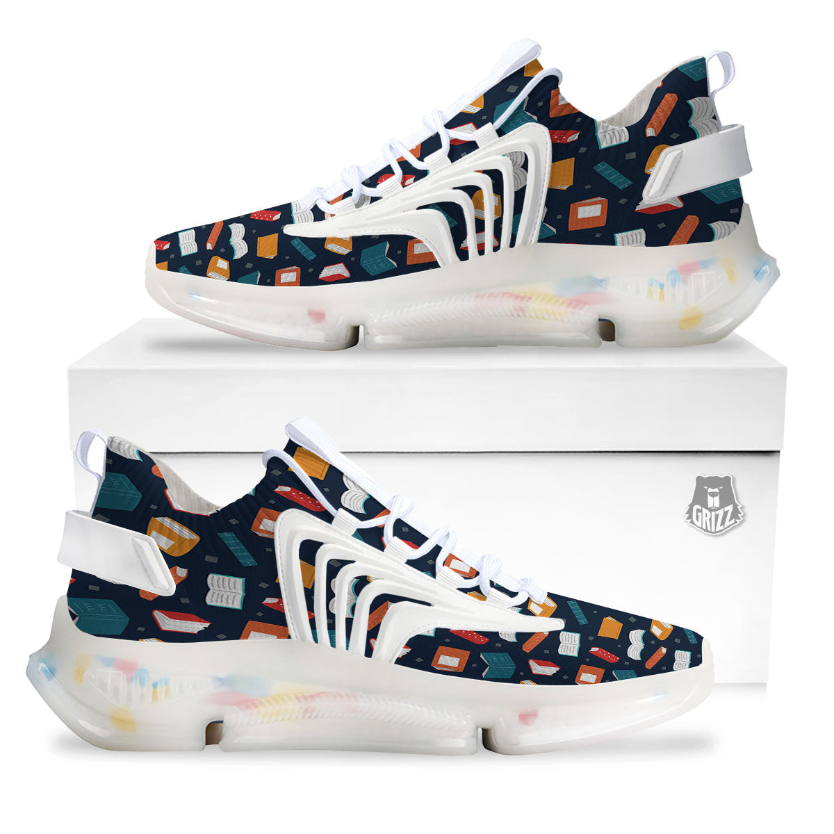 Library Reading Print Pattern White Gym Shoes-grizzshop