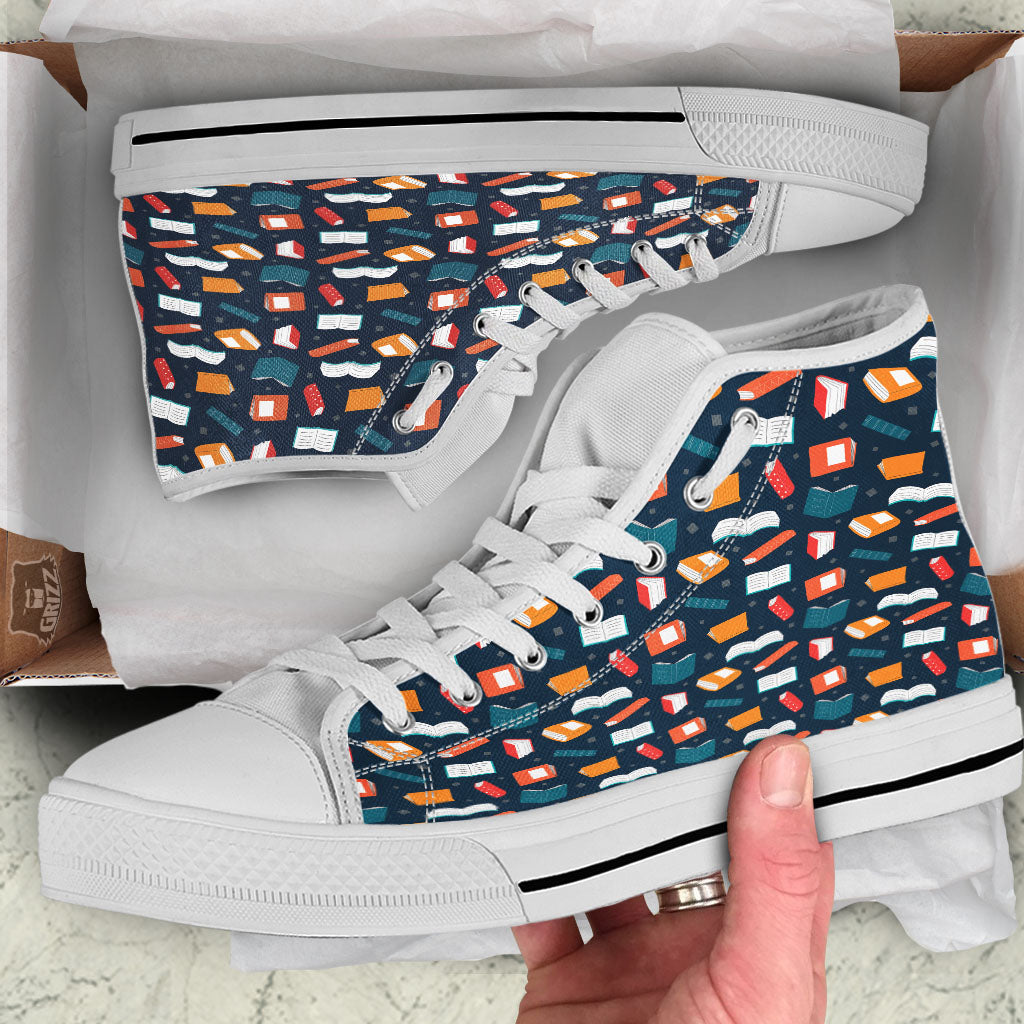Library Reading Print Pattern White High Top Shoes-grizzshop