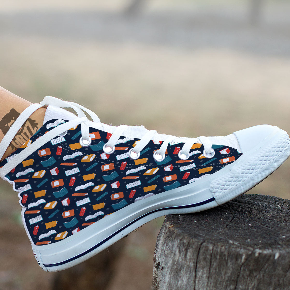 Library Reading Print Pattern White High Top Shoes-grizzshop