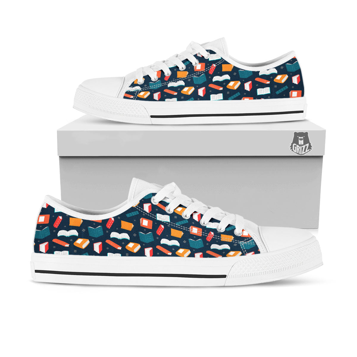 Library Reading Print Pattern White Low Top Shoes-grizzshop