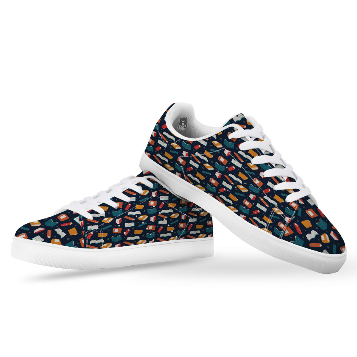 Library Reading Print Pattern White Low Top Sneakers-grizzshop