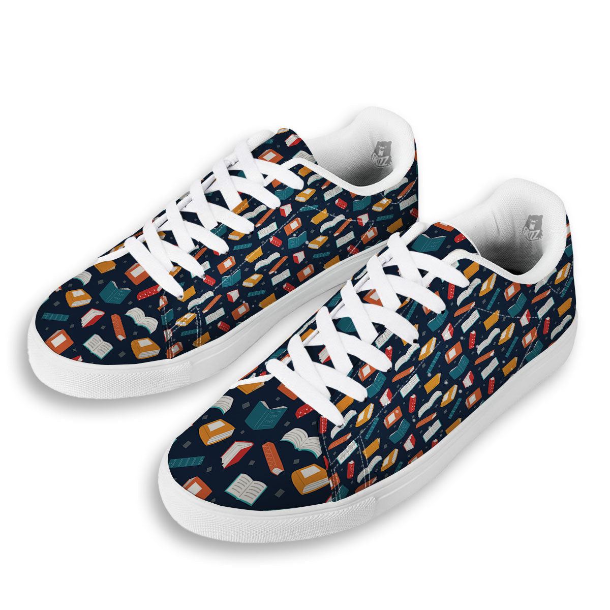 Library Reading Print Pattern White Low Top Sneakers-grizzshop