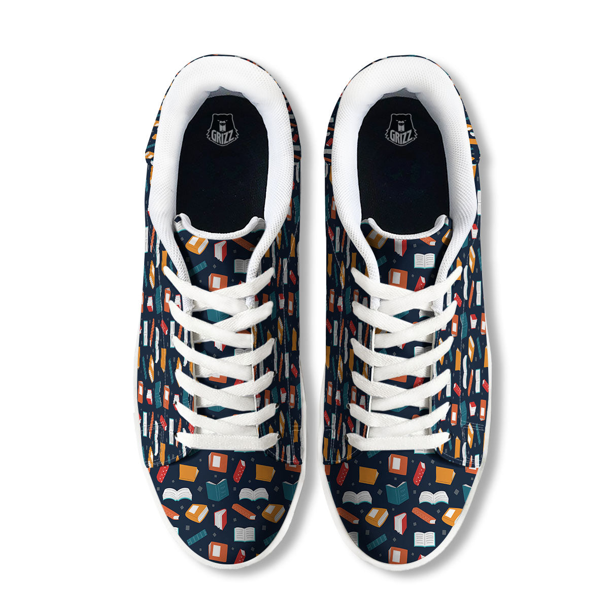 Library Reading Print Pattern White Low Top Sneakers-grizzshop