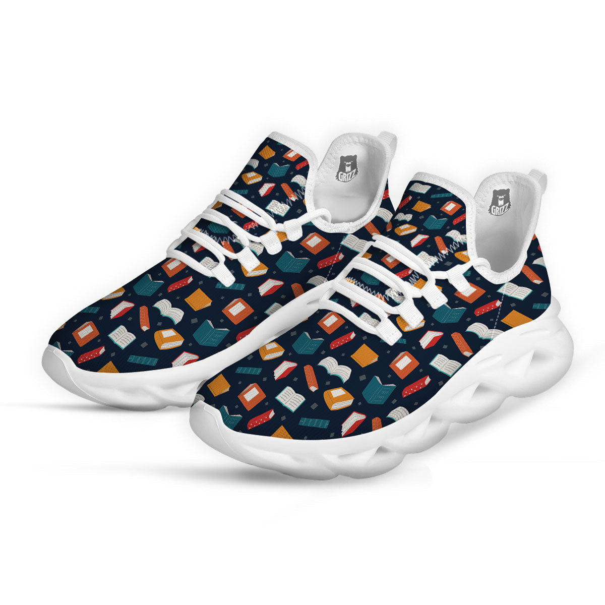 Library Reading Print Pattern White Running Shoes-grizzshop