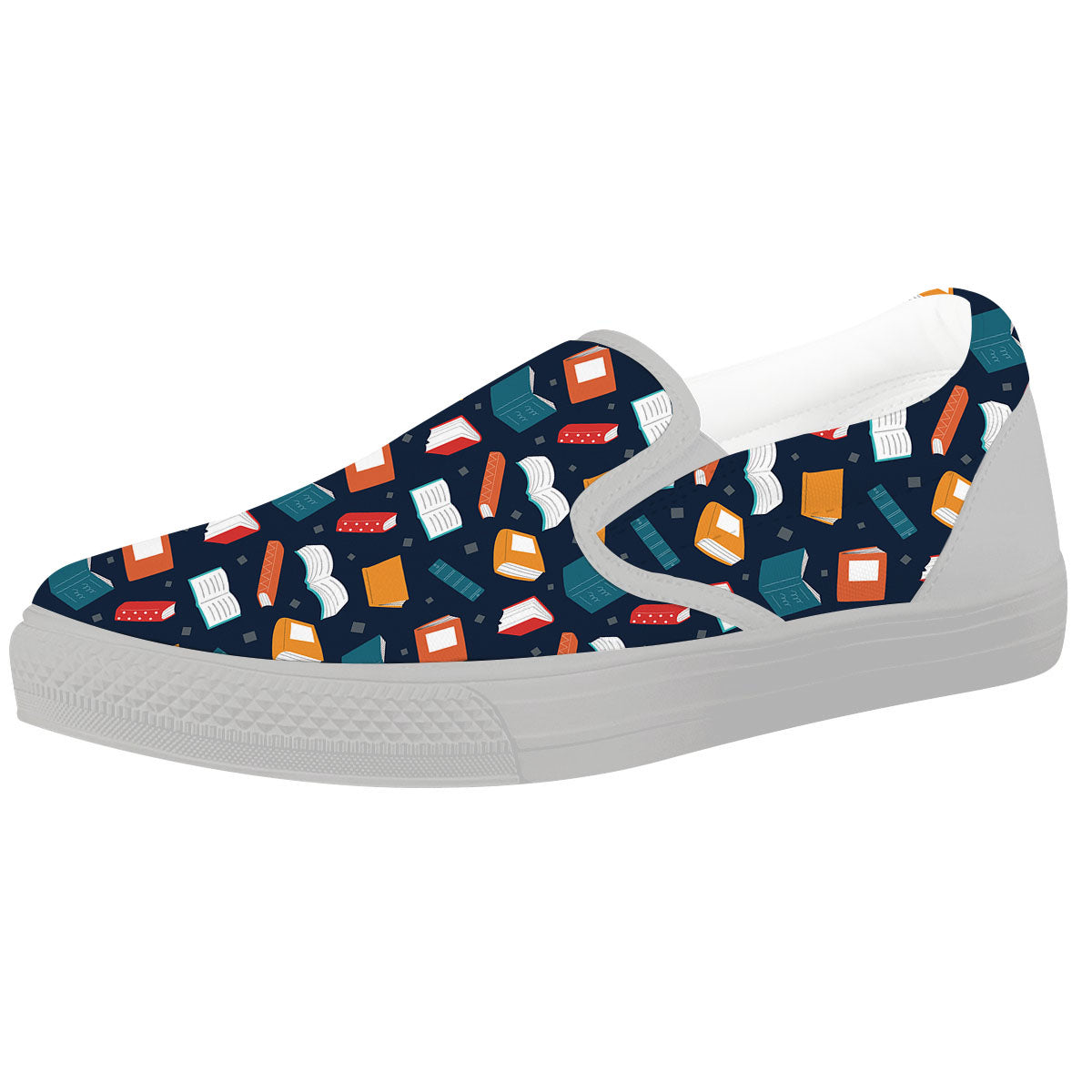 Library Reading Print Pattern White Slip On Shoes-grizzshop