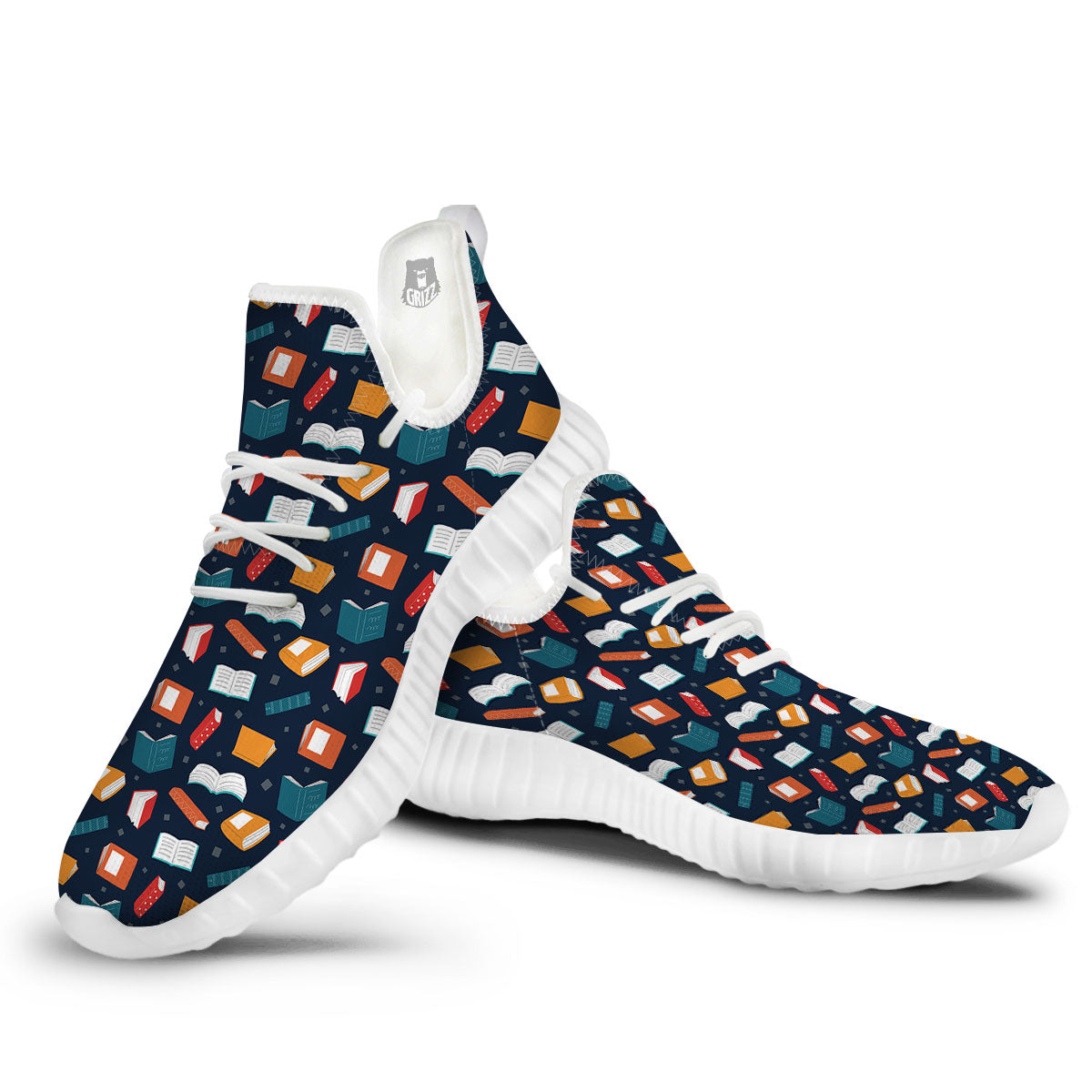 Library Reading Print Pattern White Walking Shoes-grizzshop