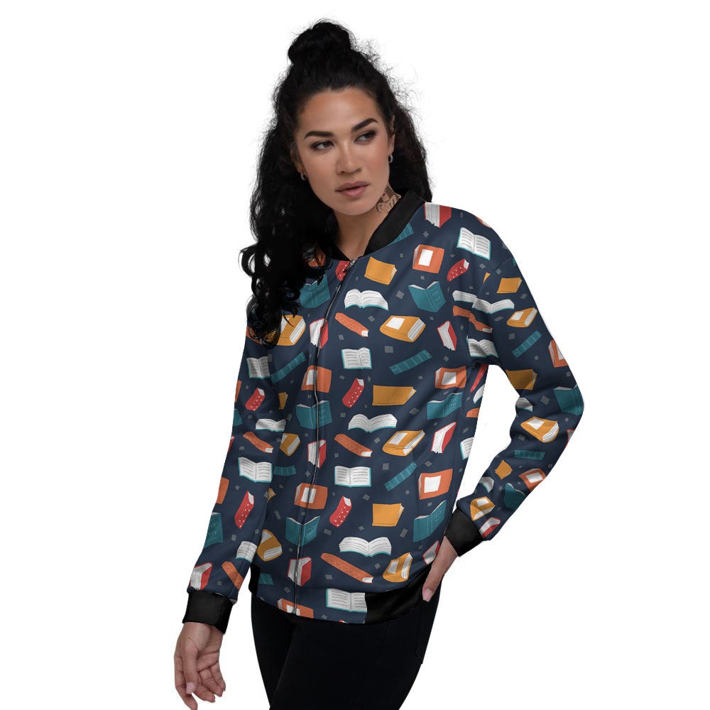 Library Reading Print Pattern Women's Bomber Jacket-grizzshop