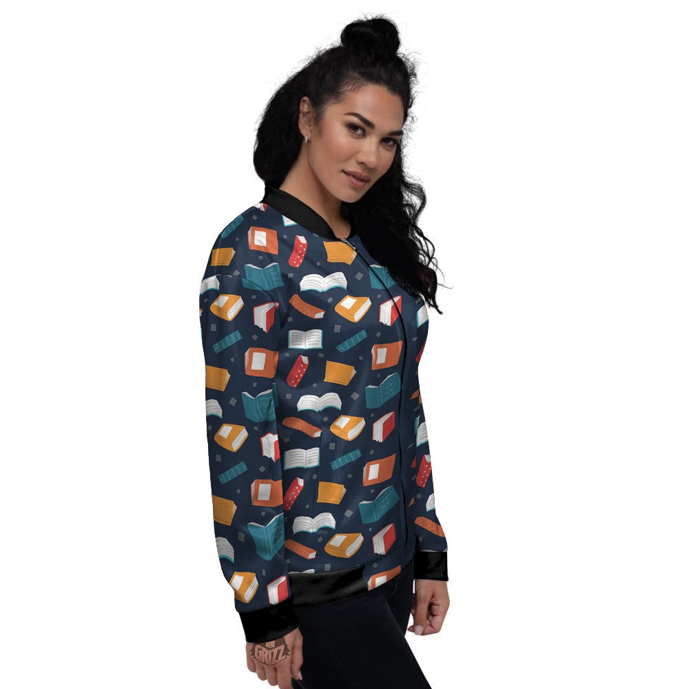 Library Reading Print Pattern Women's Bomber Jacket-grizzshop