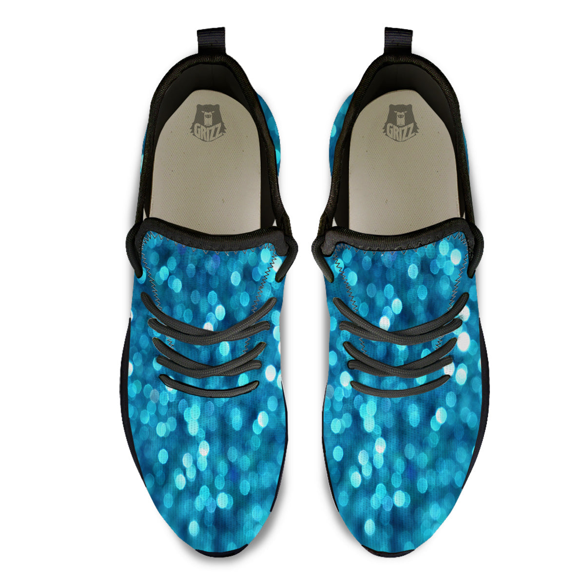 Light Blue Sparkle Print Black Athletic Shoes-grizzshop