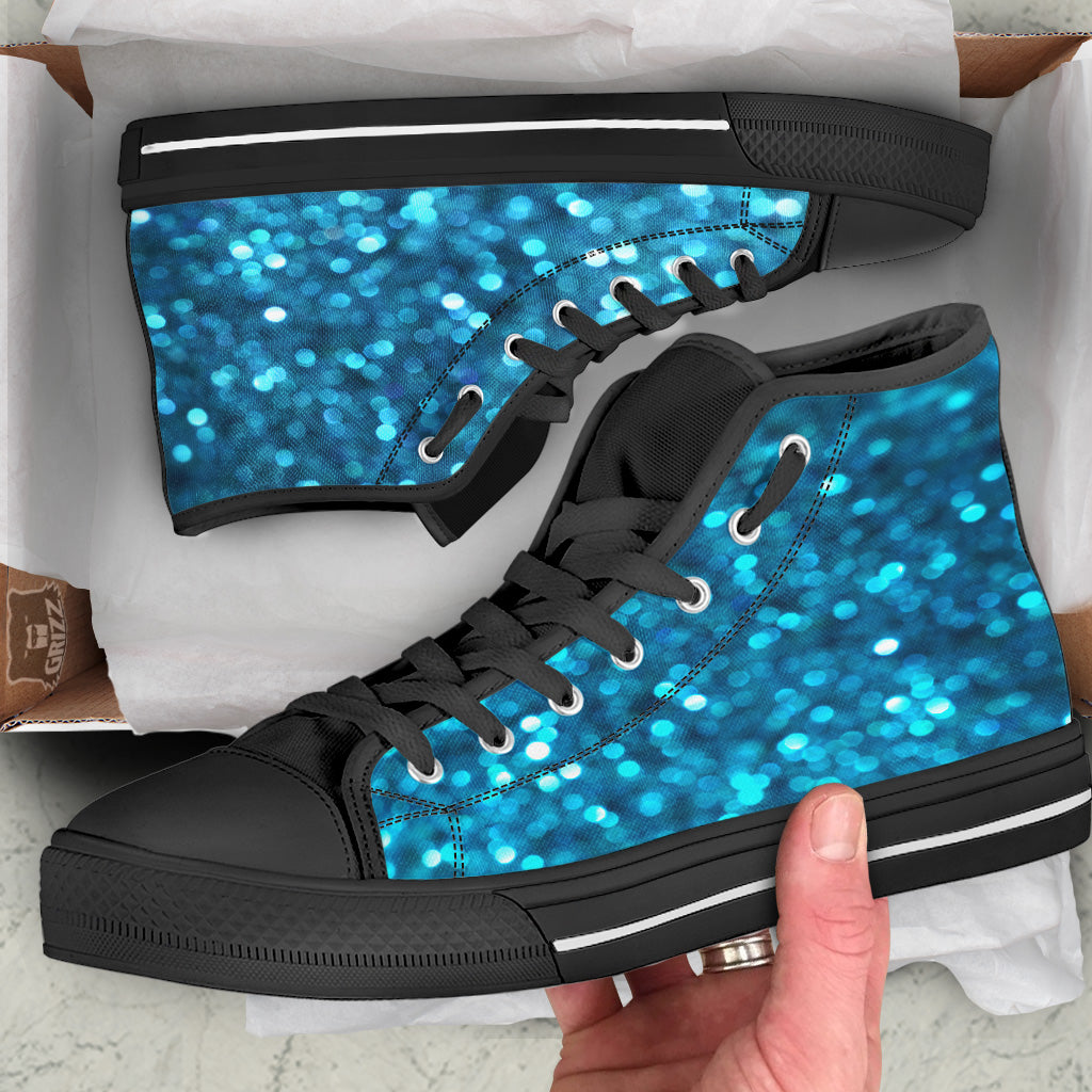 Light Blue Sparkle Print Black High Top Shoes-grizzshop