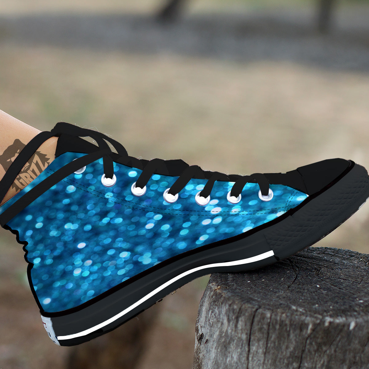 Light Blue Sparkle Print Black High Top Shoes-grizzshop