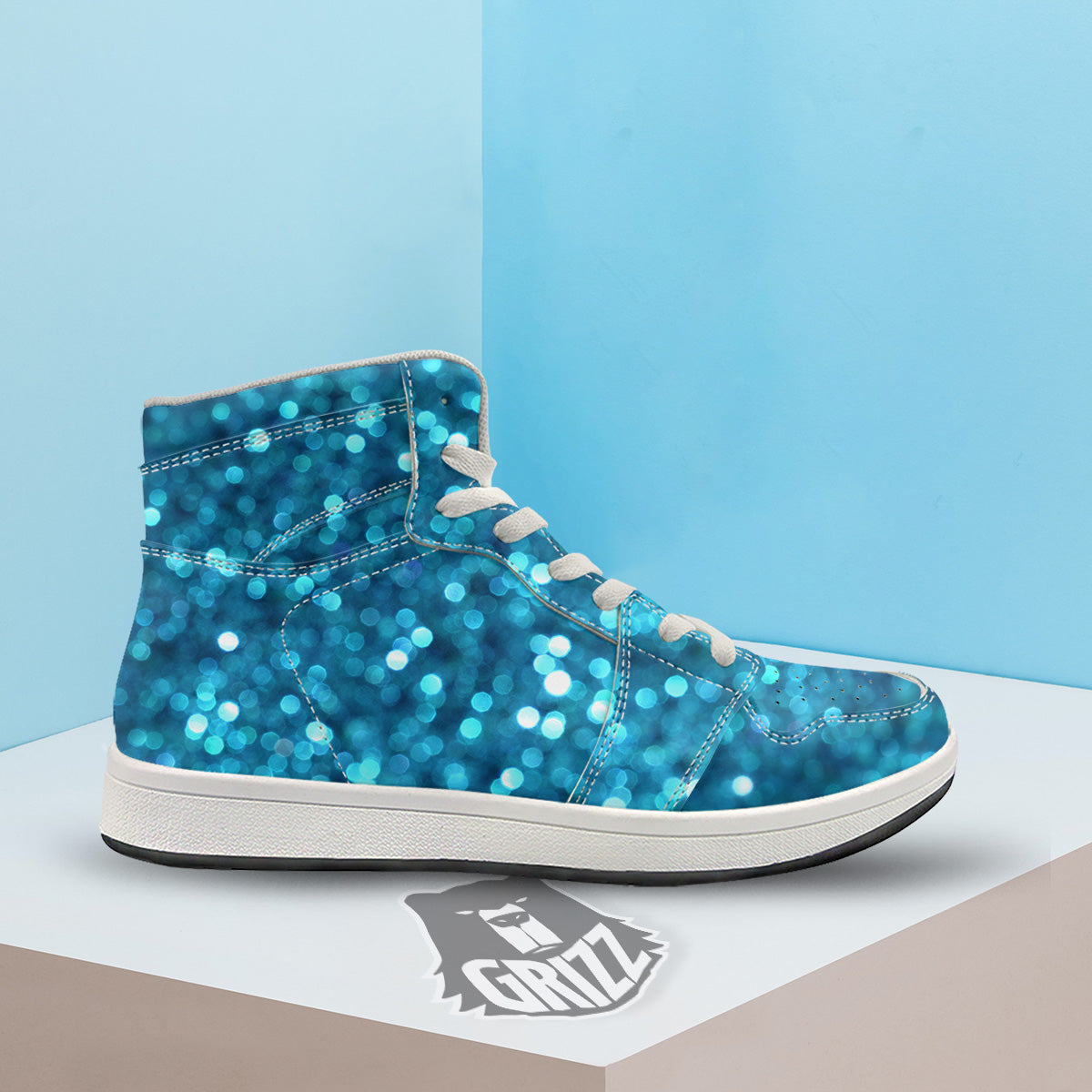 Light Blue Sparkle Print High Top Sneakers-grizzshop