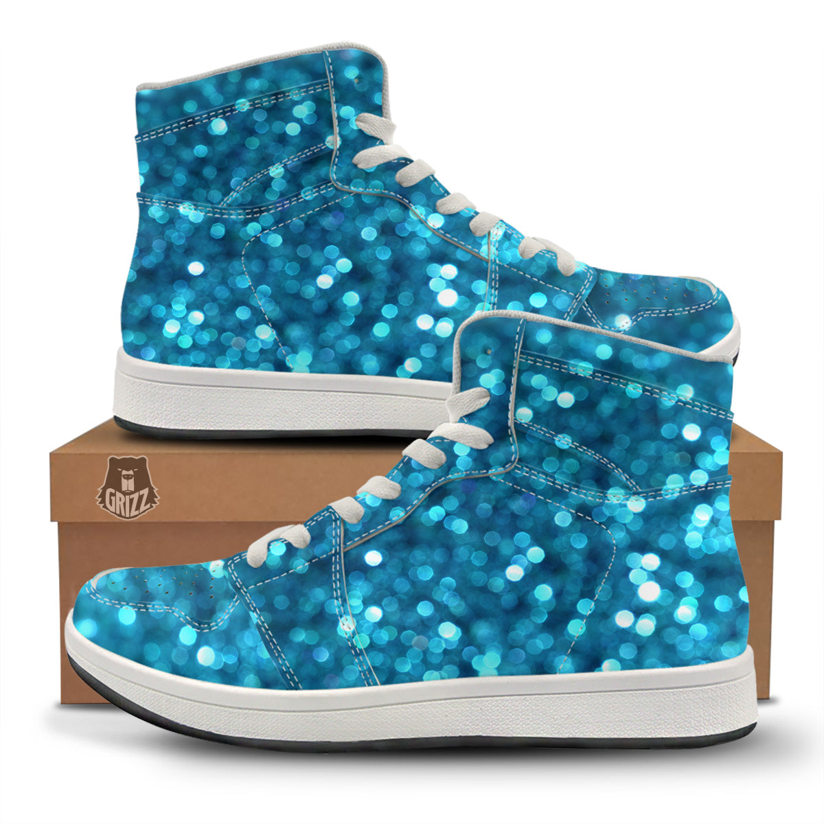 Light Blue Sparkle Print High Top Sneakers-grizzshop