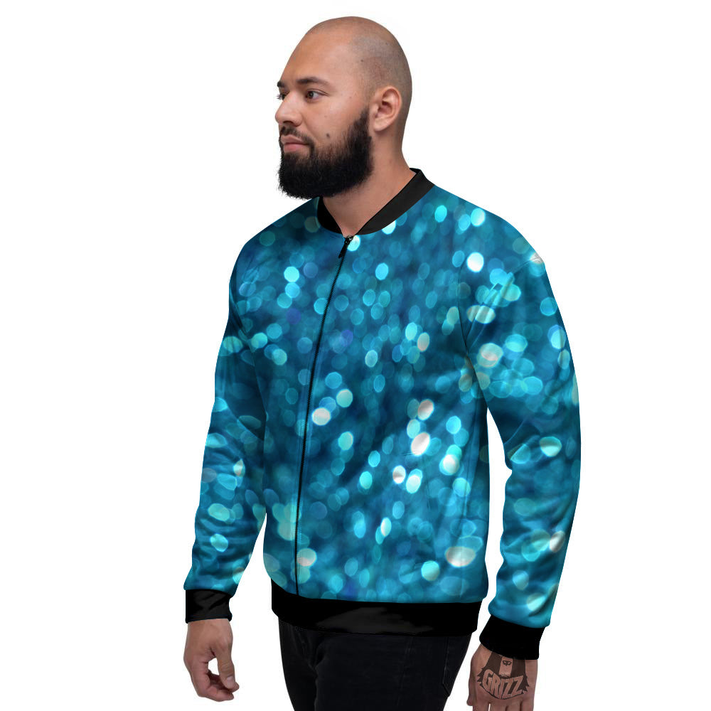 Light Blue Sparkle Print Men's Bomber Jacket-grizzshop