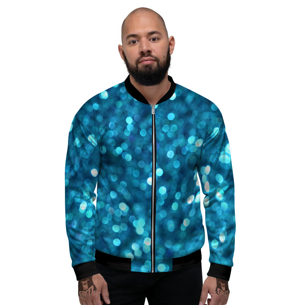Light Blue Sparkle Print Men's Bomber Jacket-grizzshop