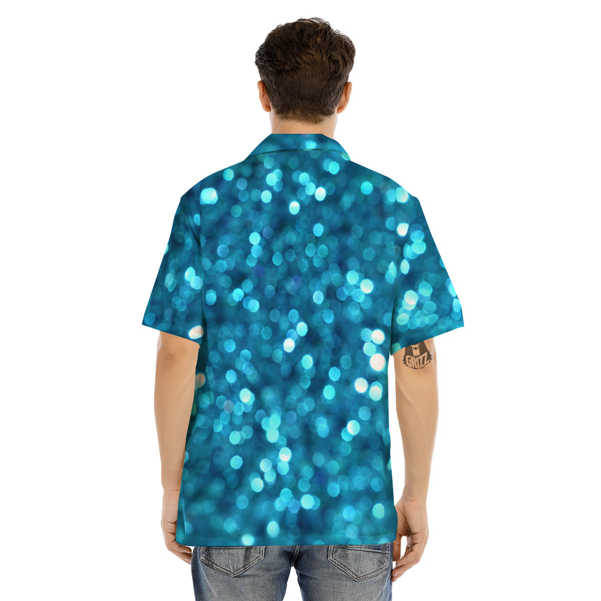 Light Blue Sparkle Print Men's Hawaiian Shirt-grizzshop