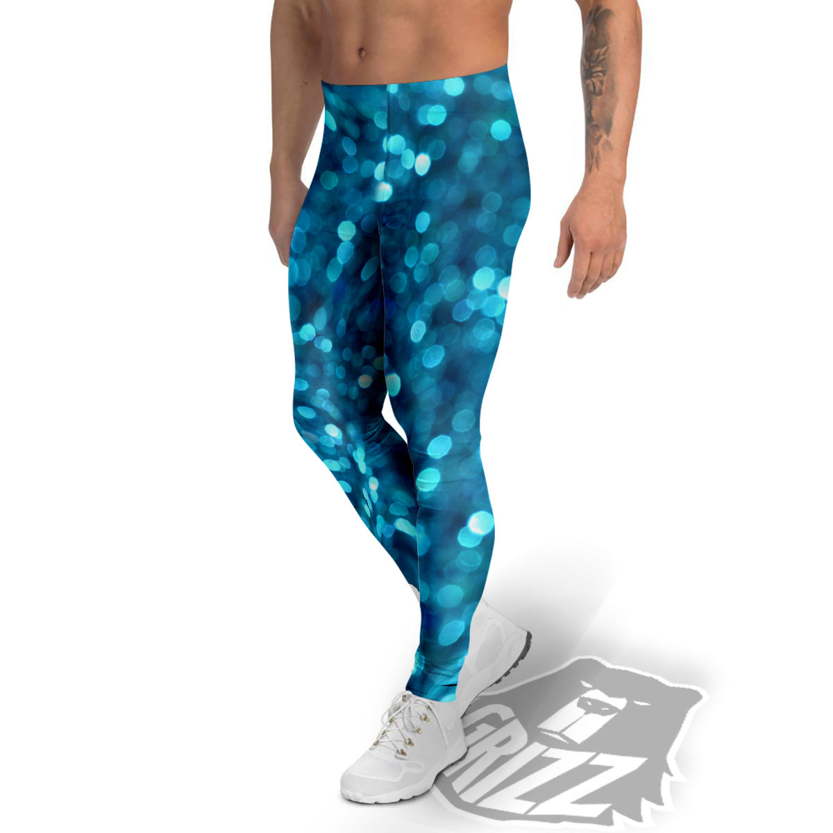 Light Blue Sparkle Print Men's Leggings-grizzshop