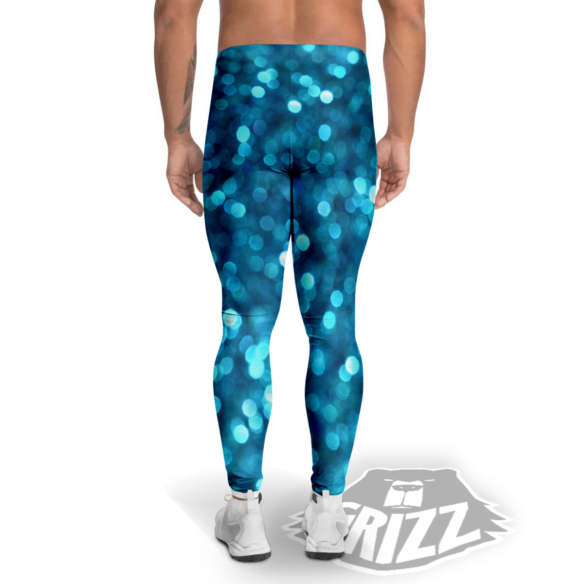 Light Blue Sparkle Print Men's Leggings-grizzshop