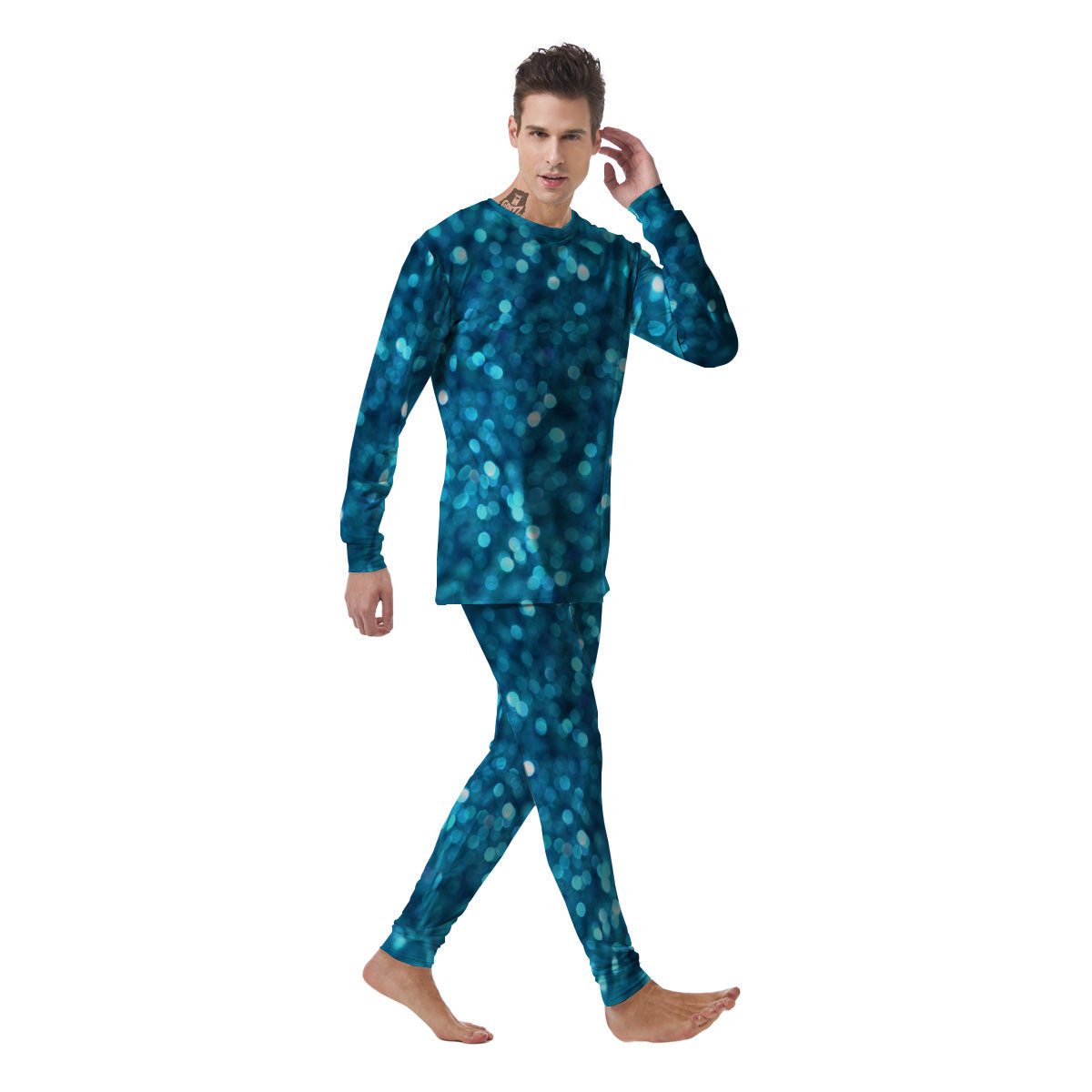 Light Blue Sparkle Print Men's Pajamas-grizzshop