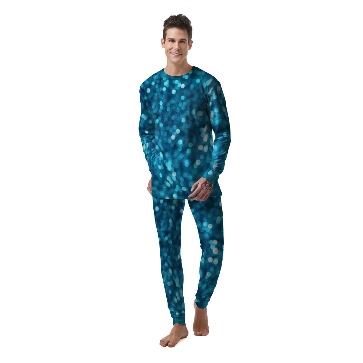 Light Blue Sparkle Print Men's Pajamas-grizzshop