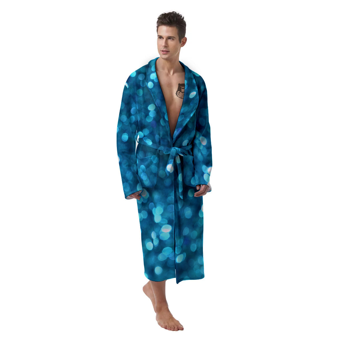 Light Blue Sparkle Print Men's Robe-grizzshop
