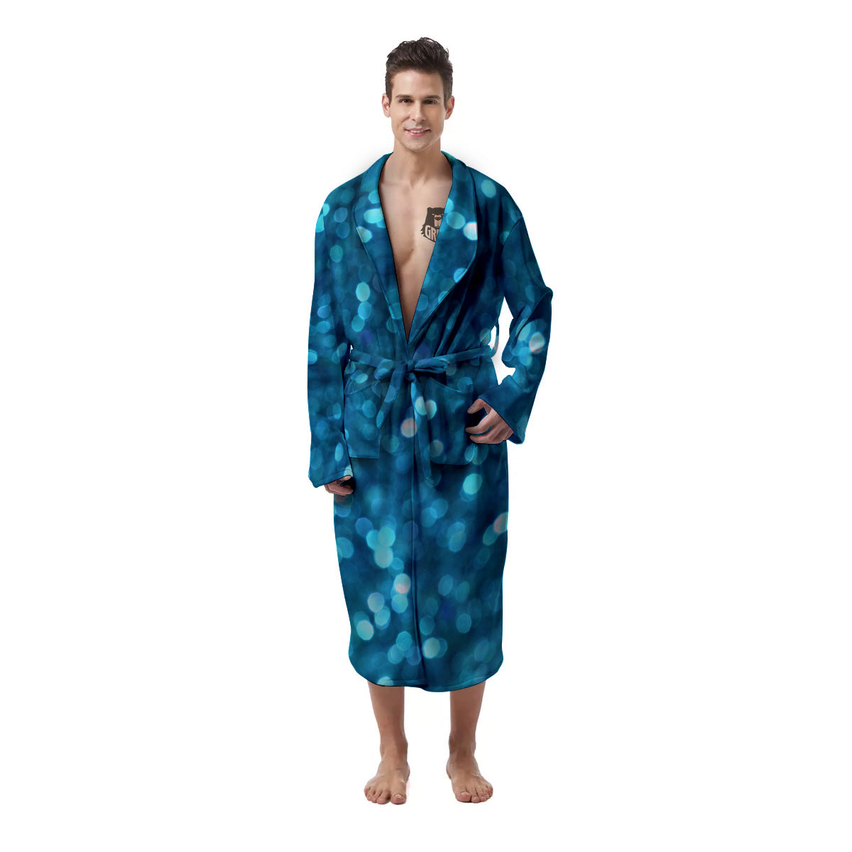 Light Blue Sparkle Print Men's Robe-grizzshop